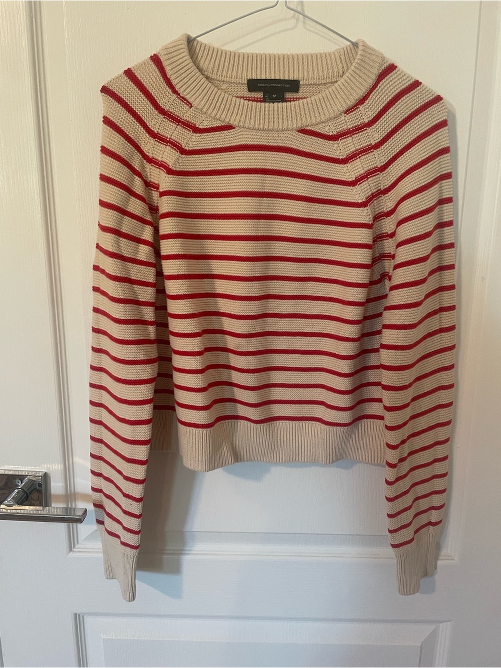French Connection Cream & Red Striped Crewneck Sweater